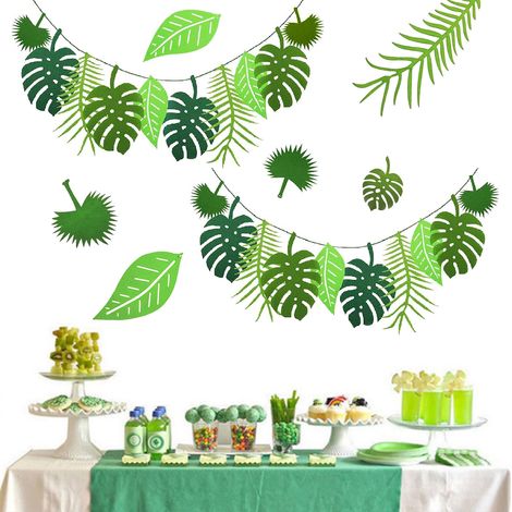Guirlande De Feuilles De Palmier - 2 Pièces - 2,5 M Chaque - Tissu Résistant - Décoration Intérieure Extérieure Pour Fête Thème Tropical Été Anniversaire (1/5)