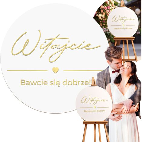 Panneau de bienvenue blanc pour mariage, rond, lettres dorées, décoration de 50 cm (1/5)