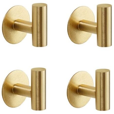 Pack SUS304 Stainless Steel Brushed Gold Adhesive Hooks Heavy Duty Waterproof Wall Hooks for Coats, Robes, Towels for Bathroom, Kitchen, Hotel