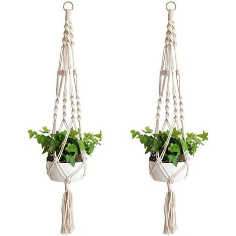 2 Pièces Macramé Plante Suspension, Panier en Corde de Coton à Suspendre de Fleurs en Macramé pour Pots de Fleurs Muraux pour Décoration de la Maison, Jardinage de Bureau 4 Jambes (1/4)