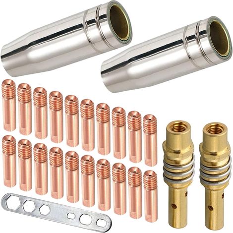 Kit de buse de Torche de soudage MIG MAG pour 15AK MB15 Comprend 20 x Pince de Torche (0.6mm 0.8mm 0.9mm 1.0mm 1.2mm) 2 x buse de gaz 2 x Support de buse pour Les Accessoires de soudage (1/5)
