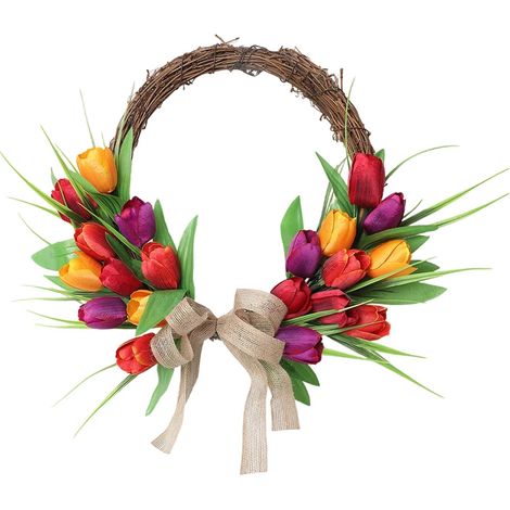 Couronne de Printemps pour Porte d'Entrée Décoration Florale Artificielle Couronne de Porte d'Entrée Décoration pour Intérieur Extérieur Fenêtre Mur Salon Chambre Mariage Fête (1/5)