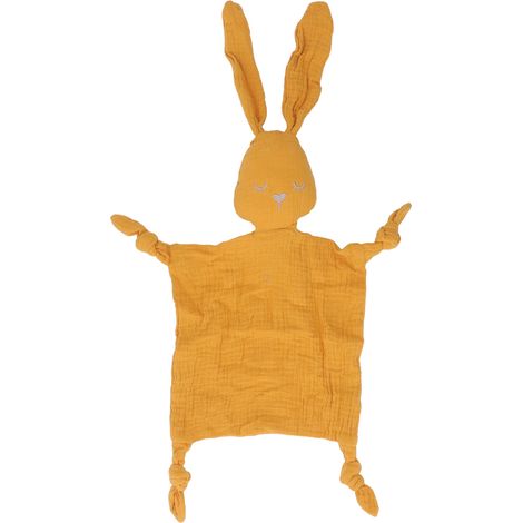 Lapin doudou bébé couverture de sécurité double couche fil à haute absorption jouet apaisant doux jaune (1/5)