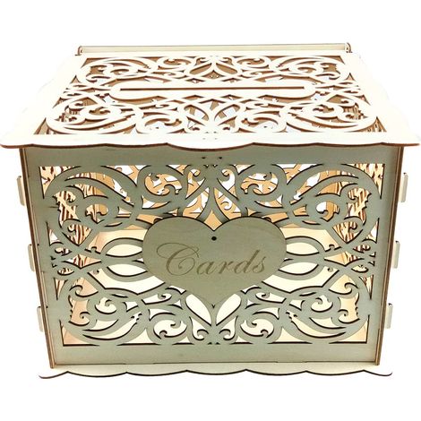Boîte à cartes de mariage en bois , tirelire avec fente de verrouillage,boîte en bois de bricolage pour la décoration de fête de réception de mariage (1/5)