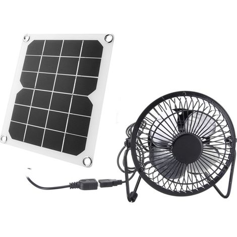 Ventilador portátil de 5 W con dos puertos USB, alimentado por energía solar, panel solar de silicio monocristalino, cargador solar multifuncional.