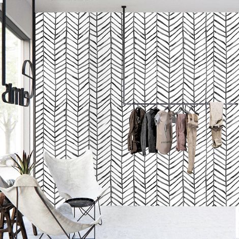 Papier peint adhésif noir et blanc à chevrons, papier contact moderne G (1/5)