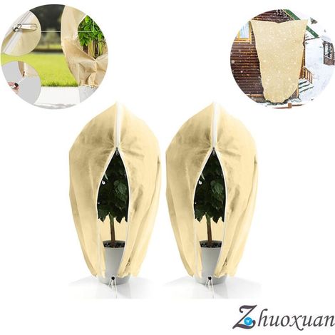 Voile Hivernage Plante, 2 Pièces 80x120cm Housse d'hivernage pour Plantes Exterieur 80g/㎡ avec Fermeture éclair et Cordon de Serrage Bâche Housses de Protection pour Plante Palmiers