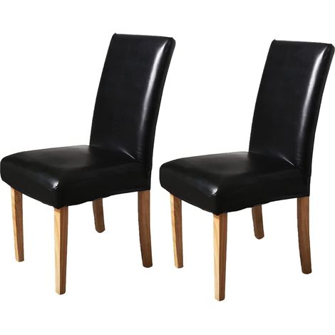 Sollbry Funda protectora de cuero sintético impermeable y a prueba de aceite, lavable, para taburetes de comedor, cocina, hotel, boda (color: negro elegante, tamaño: juego de 2) (1/3)