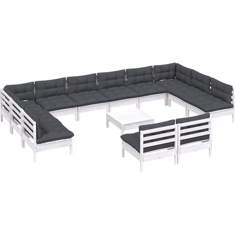 vidaXL Set Divani da Giardino 13 pz con Cuscini Bianchi Legno di Pino (1/4)