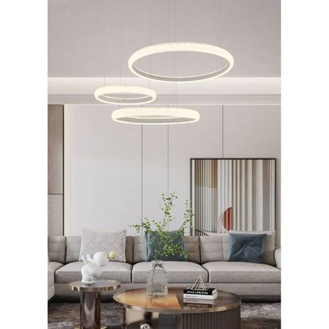TrAdE Shop Traesio - Lampadario Led 60w A Sospensione 3 Anelli Cristalli Luce 3000k 6500k 4000k Lp-39b - -Bianco Naturale -