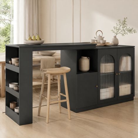 Bar con contenitore 120x40x97 cm in MDF nero, modulabile e girevole per soggiorno FloraGrace (1/5)