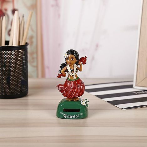 Ornement de tableau de bord de voiture avec figurine solaire vibrante représentant une adorable fille hawaïenne de dessin animé (1/5)