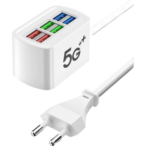 Adaptateur secteur USB pour téléphone, 6 ports, charge rapide, prise murale, répartiteur