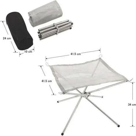 Brasero portable d'extérieur en maille chauffante, en acier inoxydable, pour le camping et les feux de camp. Outil de barbecue pliable pour réchauds de cuisson portables. (1/5)