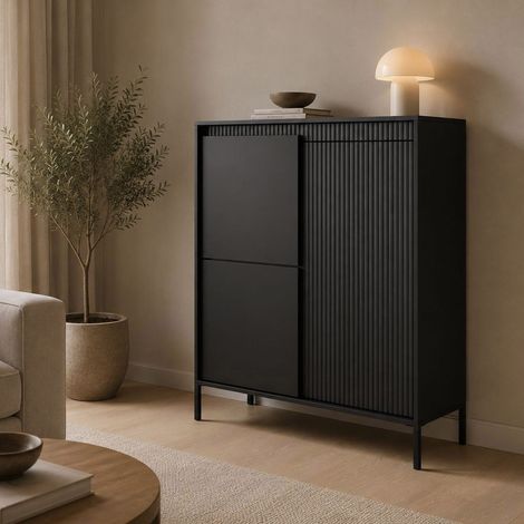 Aparador Hatolaro, Alacena 5 Estantes, Puertas Abatibles, 3 Puertas, 104x40x123h cm Negro (1/5)