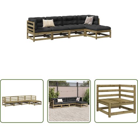 Canapé d'angle -  Salon de jardin 5 pcs bois de pin imprégné (1/5)