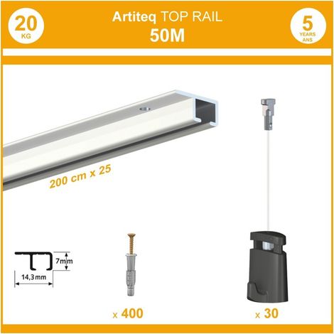 Pack 50 mètres cimaise Top Rail couleur Blanc - Cimaise rail plafond pour suspension cadres et tableaux (1/5)