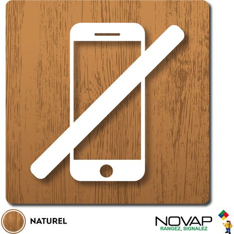 Plaque Smartphone interdit - Wood Chêne naturel 90x90mm - 4350066 (1/3)