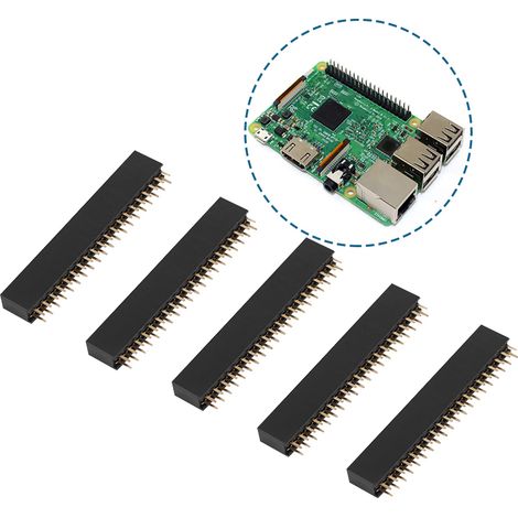 Cinq connecteurs femelles à broches courtes double rangée 2 x 20 broches, espacement de 2,54 m, adaptés au Raspberry Pi. (1/5)