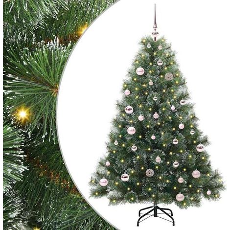 Sapin de Noël artificiel avec 150 lumières LED, vert, 150 cm, en PE et PVC. (1/5)