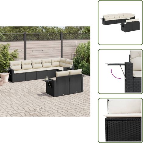 Salon de jardin 8 pcs avec coussins noir résine tressée - Ensemble Salon De Jardin - Salon Extérieur - Meuble De Jardin - Résine Tressée - Mobilier D'extérieur (1/5)