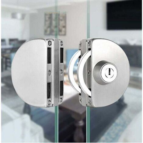 BUNTHAUS Serrure de porte vitrée en acier inoxydable, sans perçage, serrure pour porte double vitrée, serrure centrale pour porte vitrée, serrure pour porte coulissante double vitrée, porte vitrée (1/4)