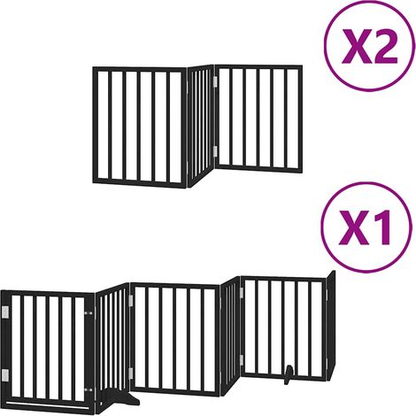 Barrière pour chien porte pliable 12panneaux noir bois peuplier CFW85588 (1/5)