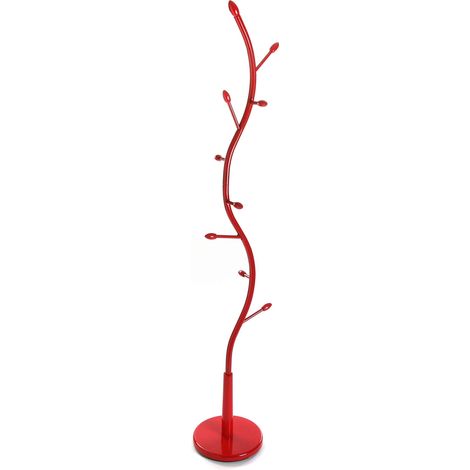 Porte-Manteau Vêtements Portemanteau Style Minimaliste, avec 9 Crochets ou cintres pour vêtements ou Sacs, Dimensions (H x l x L) 185 x 32 x 32 cm, Métal, Couleur: Rouge (1/5)