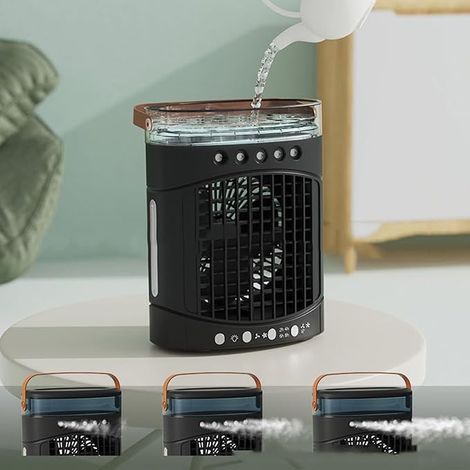 Ventilador humidificador de 600 ml con luz LED - 2 velocidades ajustables, 5 boquillas de niebla - Enchufe (1/5)