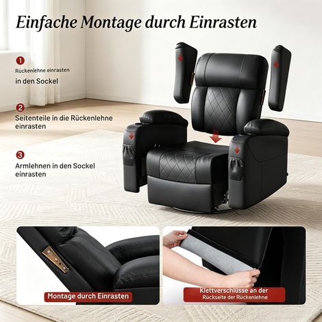 Fauteuil relax inclinable à dossier et repose-pieds ajustables, siège pivotant élégant pour salon, chaise TV confortable avec fonction inclinable (lot d'1 fauteuil uniquement) (1/5)