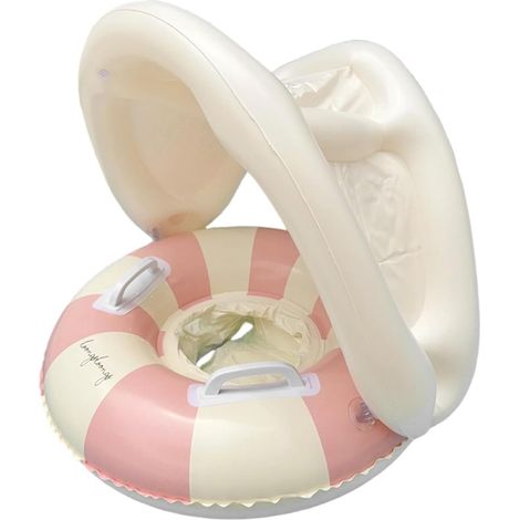Bouée pour Bébé avec Auvent Bouée Gonflable pour Bébé avec Auvent Poignées Antidérapantes Rayures Rétro pour Vacances Fête Piscine Extérieur