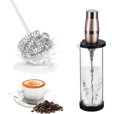 Espumador de leche eléctrico, Mini batidora de mano multifuncional con vaso medidor y funciona con pilas, Ideal para matcha, latte, Negro (1/5)