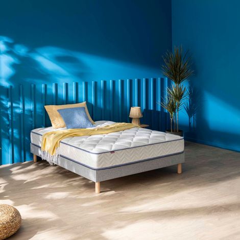 Ensemble sommier et matelas 160x200 cm ressorts et mémoire de forme ferme Merinos Sweety Gris clair (1/5)