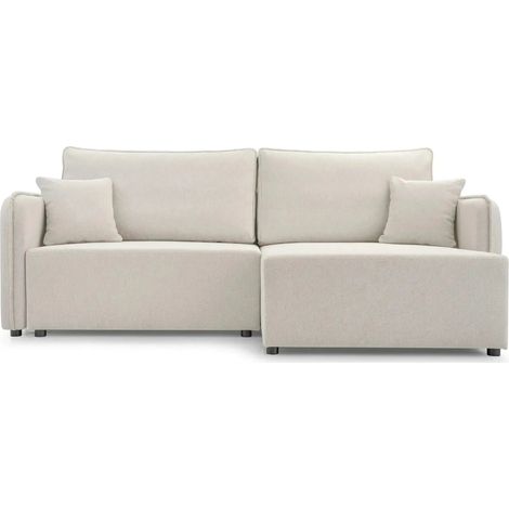BONNIE - Canapé d'angle convertible tissu lisse 3 places - Beige - Gauche