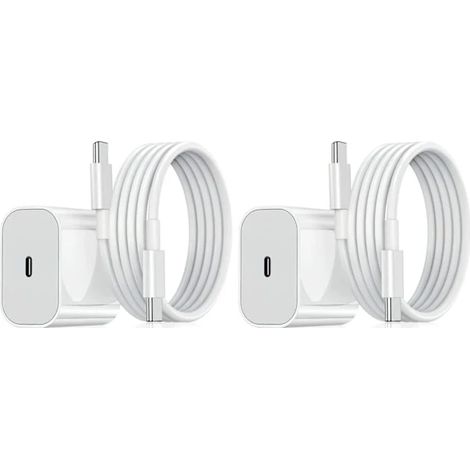 【HT】Lot de 2 chargeurs iPhone – Adaptateur de charge rapide + USB-C 20 W Blanc Lot de 2 chargeurs Samsung (20 W Blanc) Lot de 2 (1/5)
