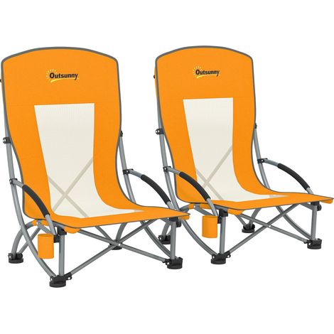 Lot de 2 chaises de plage pliable chaises campeng pliante légère sac de transport porte-gobelet 70 x 58 x 79 cm orange (1/5)