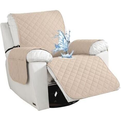 BUNTHAUS Housse imperméable pour fauteuil 1 place, antidérapante et anti-rayures, avec poches, accoudoirs, anti-taches, convient aux enfants et aux animaux domestiques (chiens), beige (1/5)