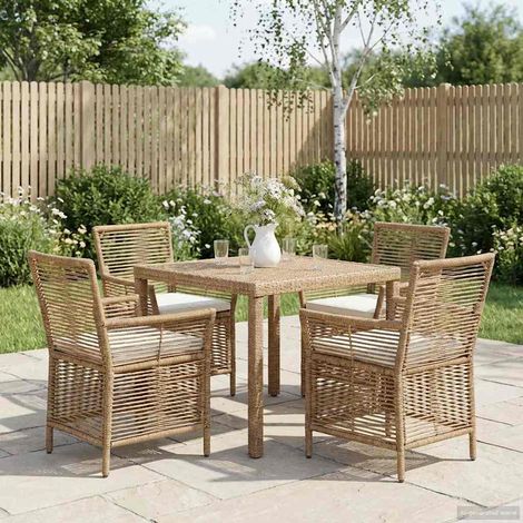 vidaXL  Outdoor Chair  with Cushion 4 pcs Beige and Cream Poly Rattan