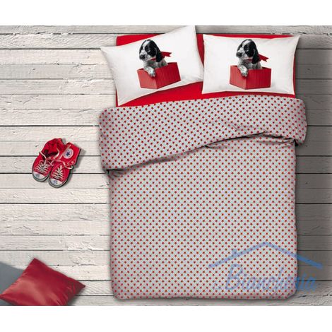 Les DRAPS de lit NATURE de CHIEN en CONSERVE ROUGE var.49 LIT DOUBLE 2 PLACES (1/2)