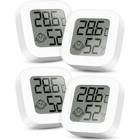 Mini Thermomètre Numérique LCD - Thermomètre et Hygromètre d'Intérieur, Thermo-Hygromètre, Humidomètre pour Chambre de Bébé, Salon, Bureau, Serre, Cave à Vin, 4 Pack (1/4)