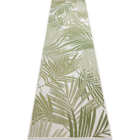 Teppich, Läufer SISAL SION Palmenblätter, tropisch 2837 flach gewebt ecru / grün green 70x300 cm