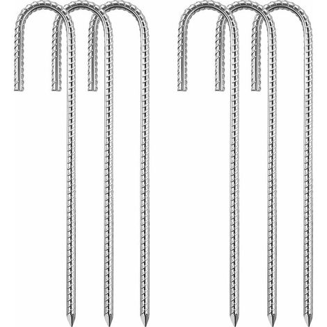 (8 mm x 30 cm) Stahl-Zeltnägel, 6er-Set, verzinkt, J-förmig, Trampolin-Befestigungsset, Trampolinzelt, Campingzelt, Schaukel, Trampolin-Abdeckung (1/4)