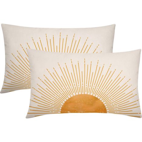 Lot de 2 housses de coussin lombaire rectangulaires et abstraites de style bohème Motif lever du soleil 30,5 x 50,8 cm Jaune moutarde Décoration de chambre Esthétique pour canapé, lit (1/5)