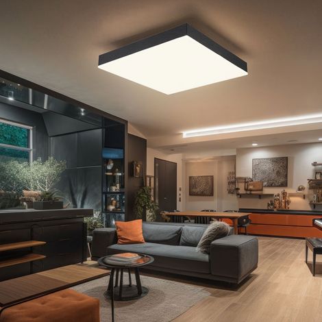 Deckenleuchte Wohnzimmerleuchte Deckenlampe Esszimmerlampe Bürolampe quadratisch, Metall schwarz Acryl weiß Kunststoff, 1x LED 1200Lm 3000K warmweiß, L 30 cm