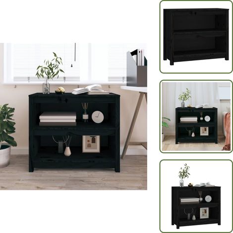 The Living Store Libreria Nera 80x35x68 cm in Legno Massello di Pino - Libreria nera