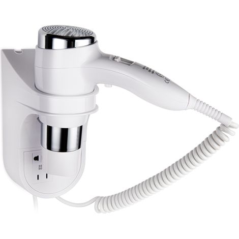 Asciugacapelli Phon da parete regolabile compatto con presa rasoio Hotel 1600W Bianco HD22W Stark