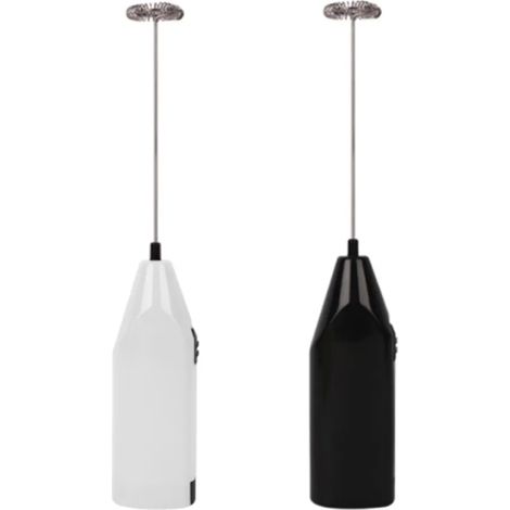 Froisseur de lait électrique, Froisseur de lait en acier inoxydable portable à batterie électrique, idéal pour le latte, le café, le cappuccino, le lait chocolaté, noir, 19,8 cm, neuf, noir + blanc (1/5)