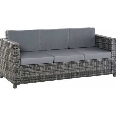 Divano da Esterno 3 Posti in Rattan PE e Metallo con Cuscini per Seduta e Schienale, 185x70x80 cm, Grigio