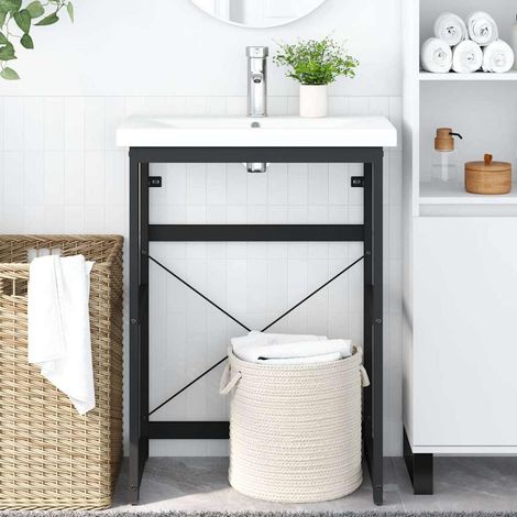 Cadre de lavabo de salle de bain Style Contemporain - Noir 59x38x83 cm Fer BV667122 - BonneVie (1/5)