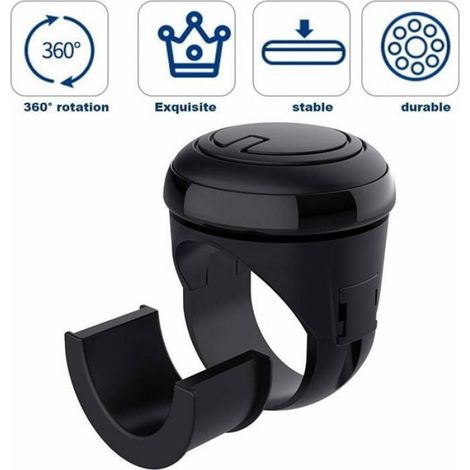 1 Pommeau de volant, rotation 360 degrés, surface antidérapante, plastique et métal, pour voiture camion SUV (1/5)